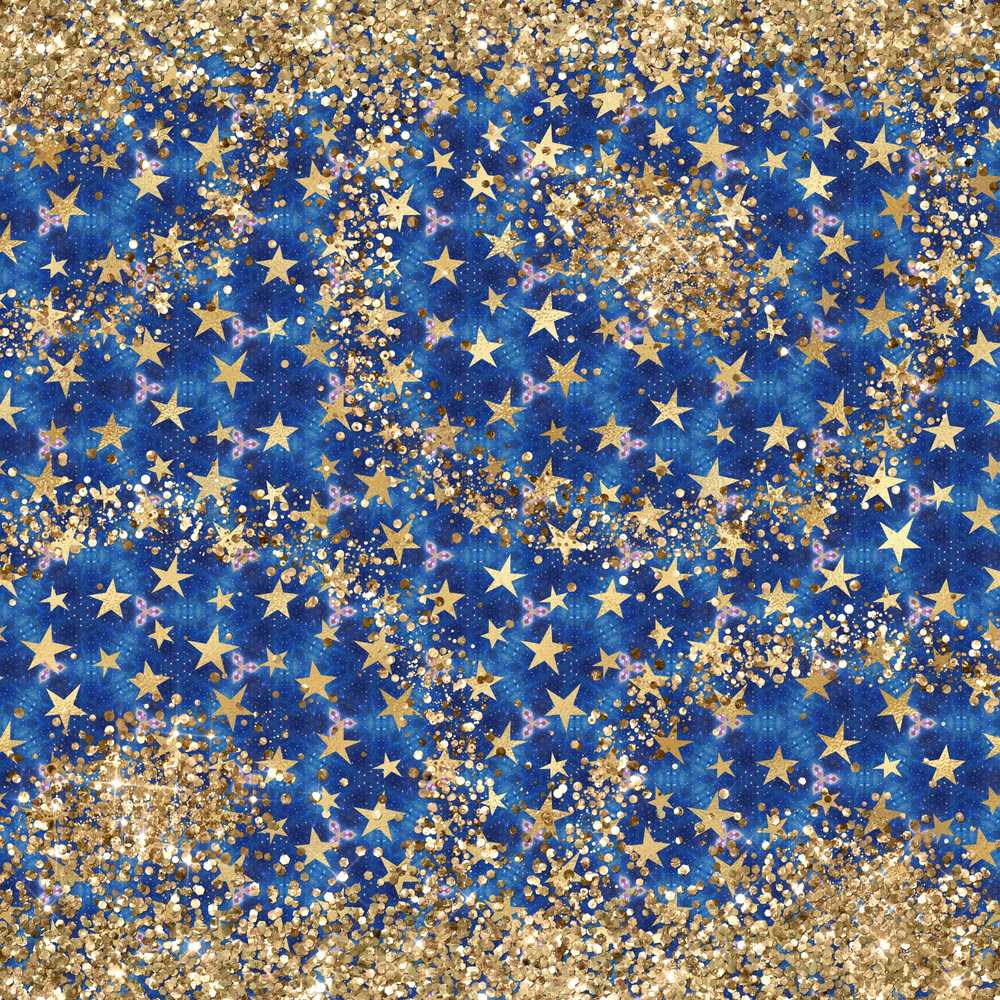 Blue Galaxy Gold Star Glitter Sparkle Cosmic Illustration