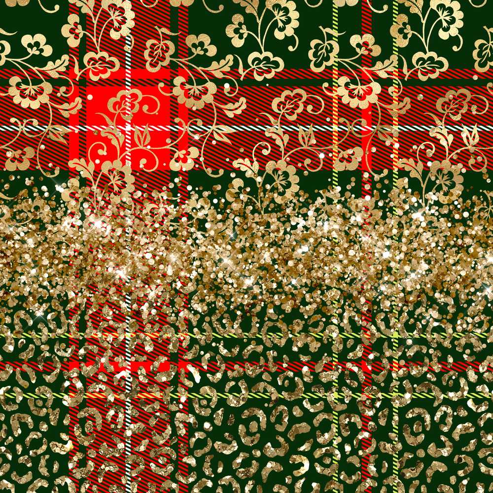 Green Red Tartan Gold Glitter Leopard Festive Decorative