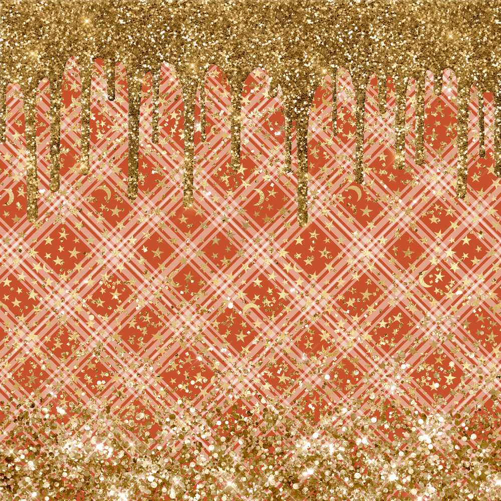 Gold Glitter Drip Red Plaid Star Festive Luxe