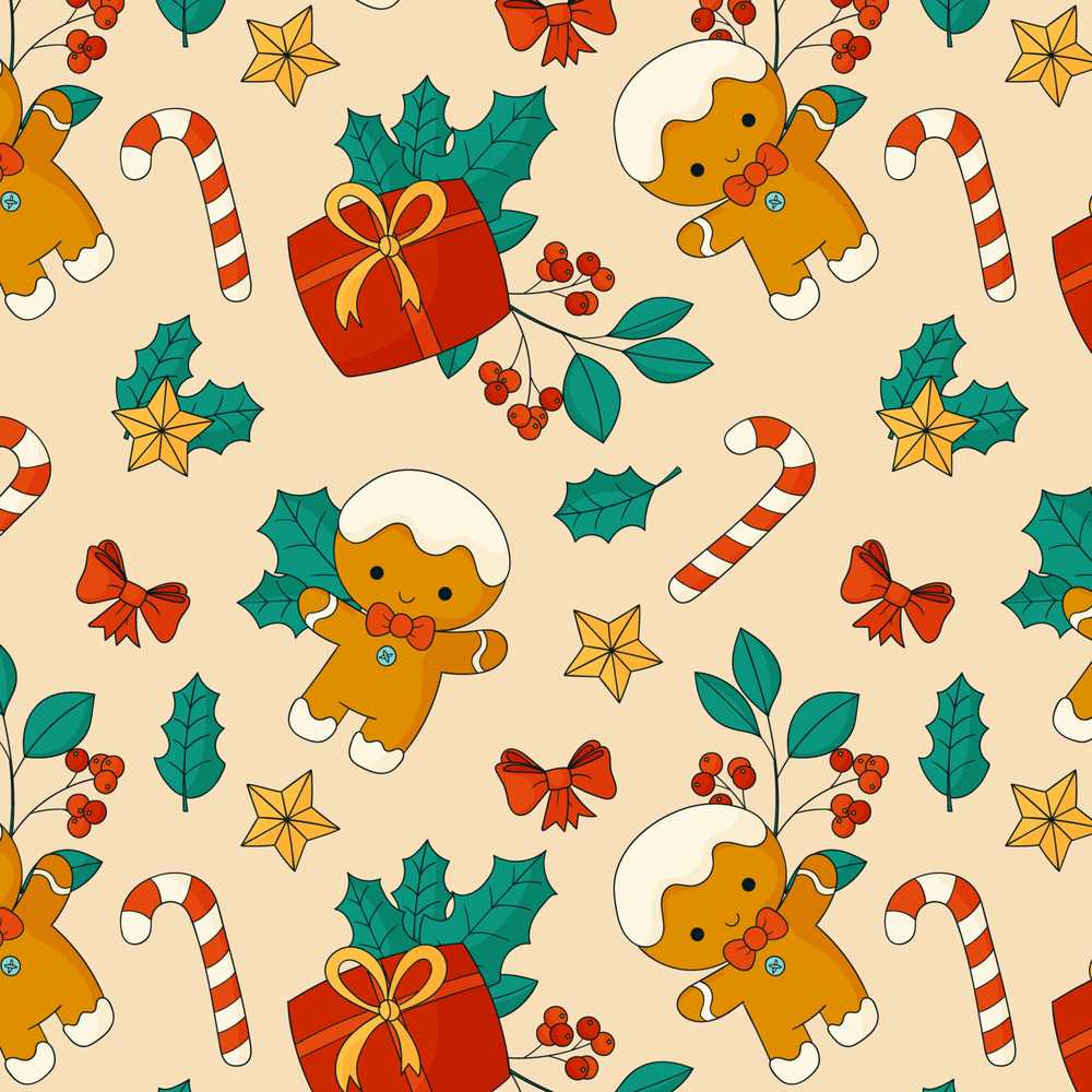 Cute Gingerbread Candy Cane Gift Sweet Holiday Illustration