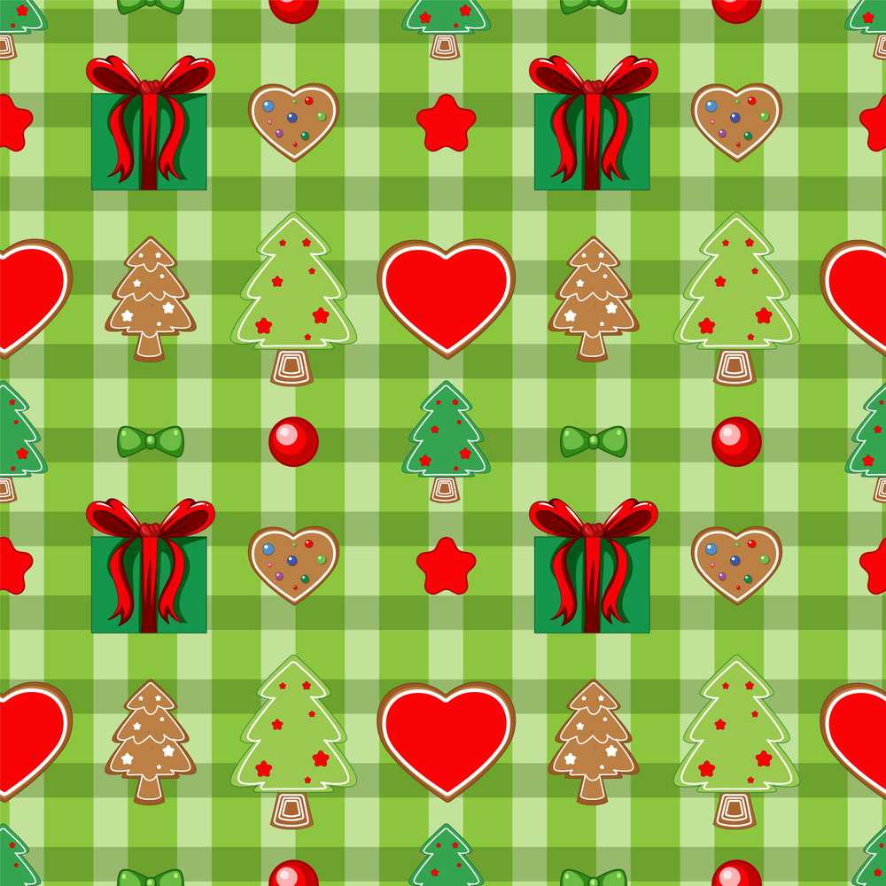 Cute Christmas Tree Gift Heart Plaid Festive Holiday