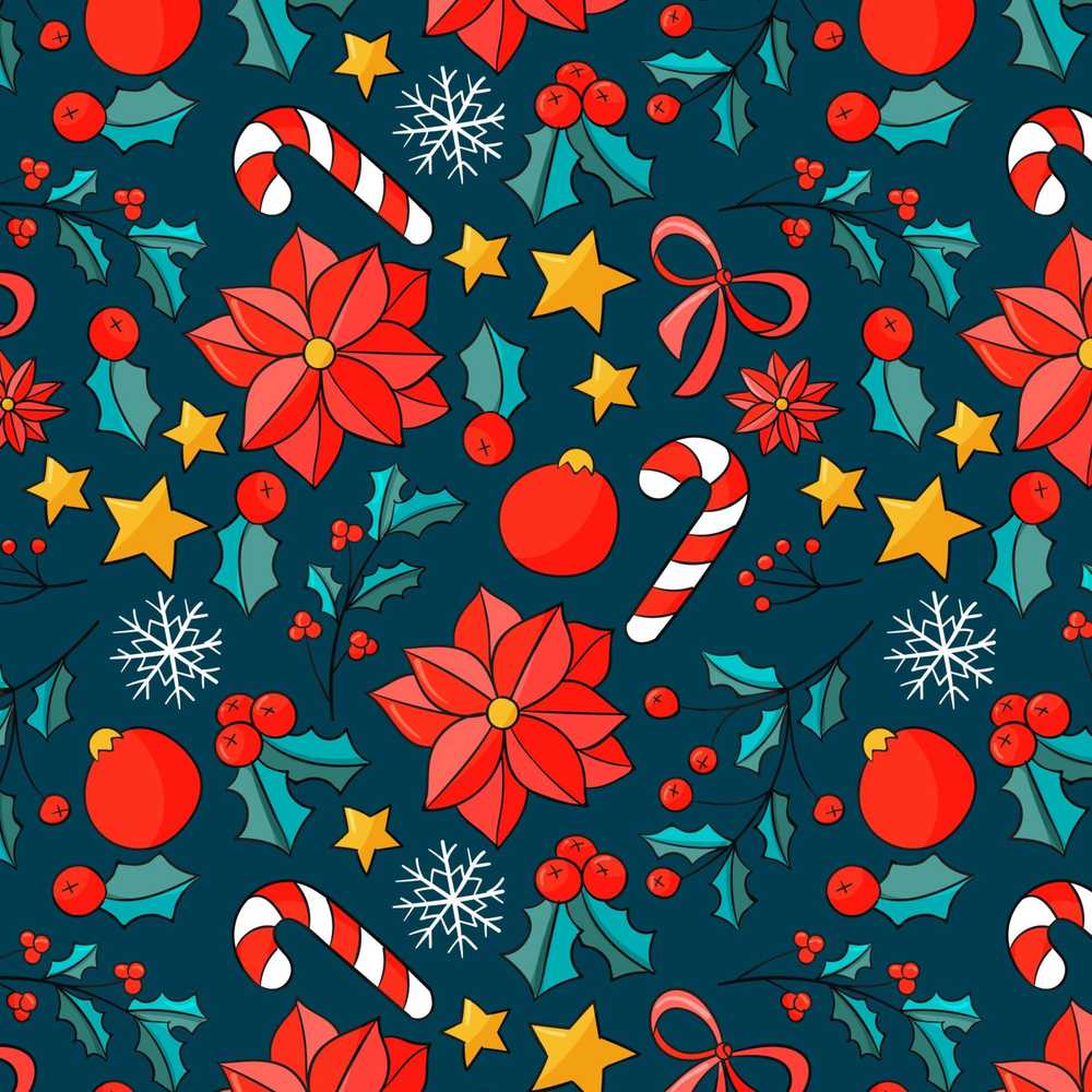 Cute Poinsettia Candy Cane Star Festive Floral Holiday Wildflower