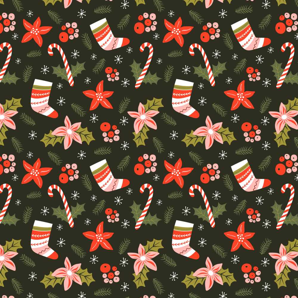 Christmas Stocking Candy Cane Poinsettia Festive Classic Holiday