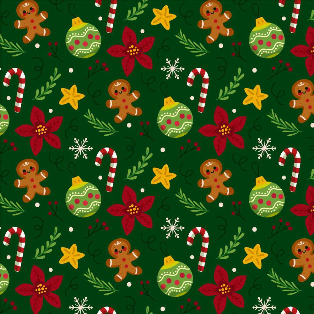 Cute Gingerbread Candy Cane Bauble Flower Xmas Wildflower Pattern