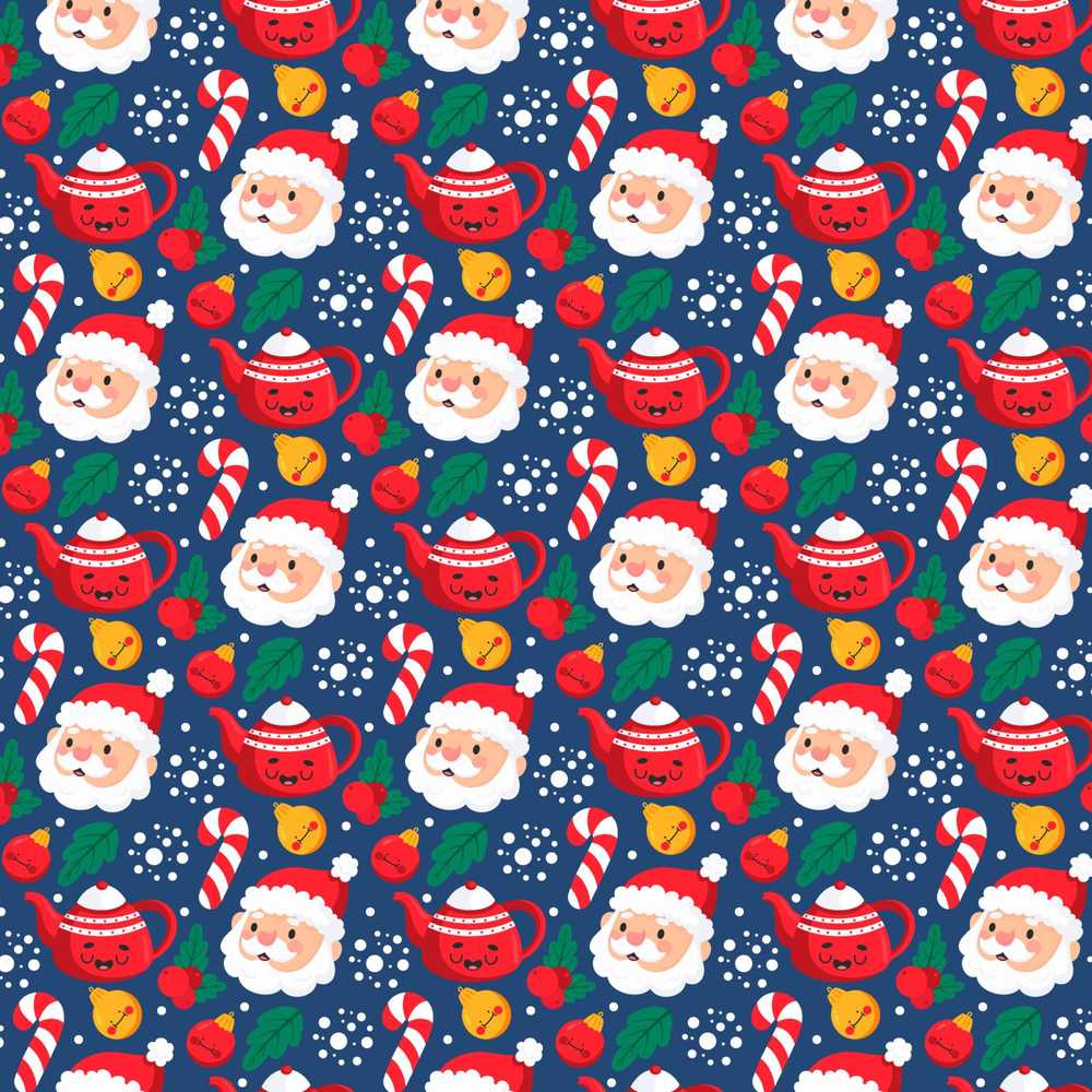 Cute Santa Teapot Candy Cane Holly Festive Holiday Theme