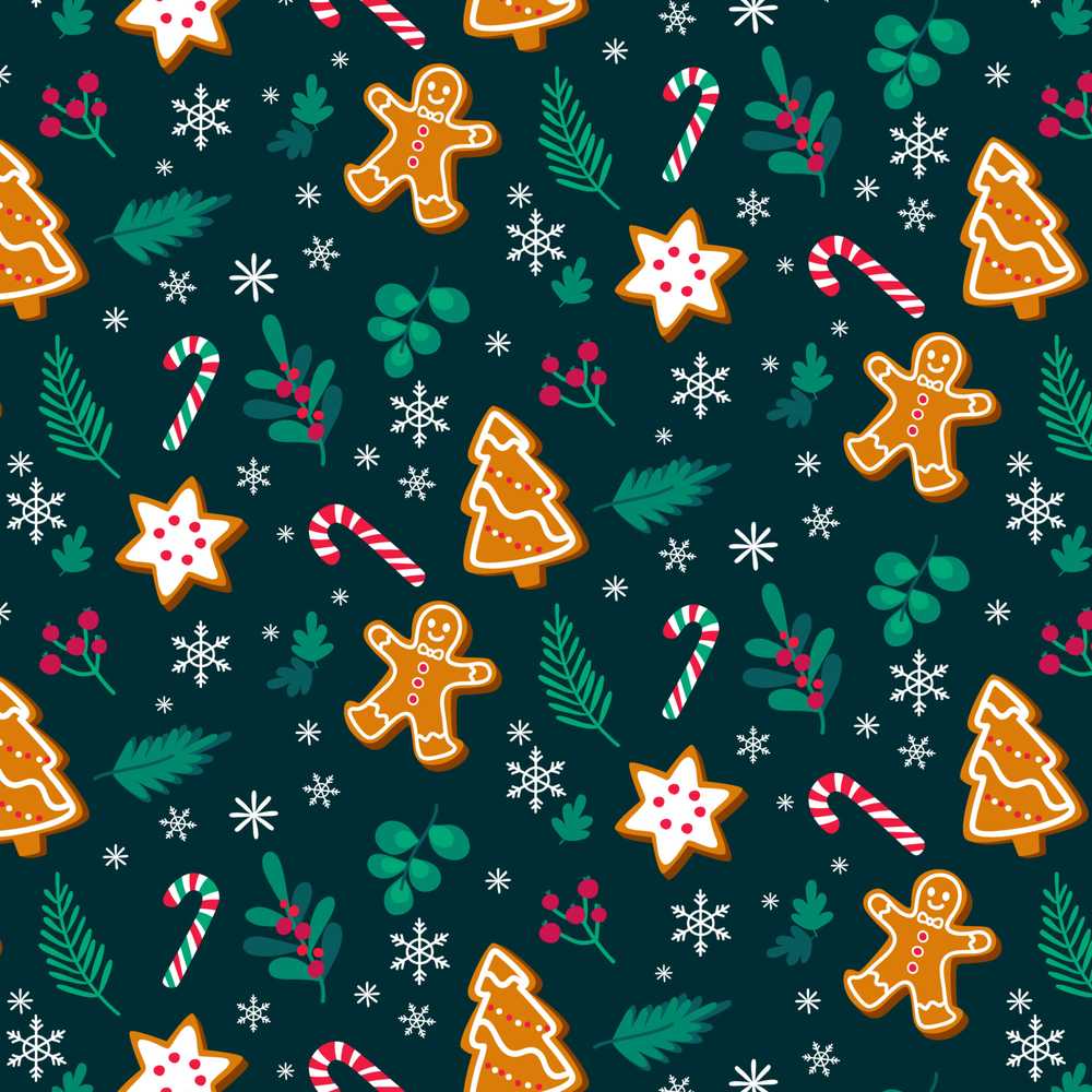 Cute Gingerbread Cookies Candy Canes Holly Festive Holiday
