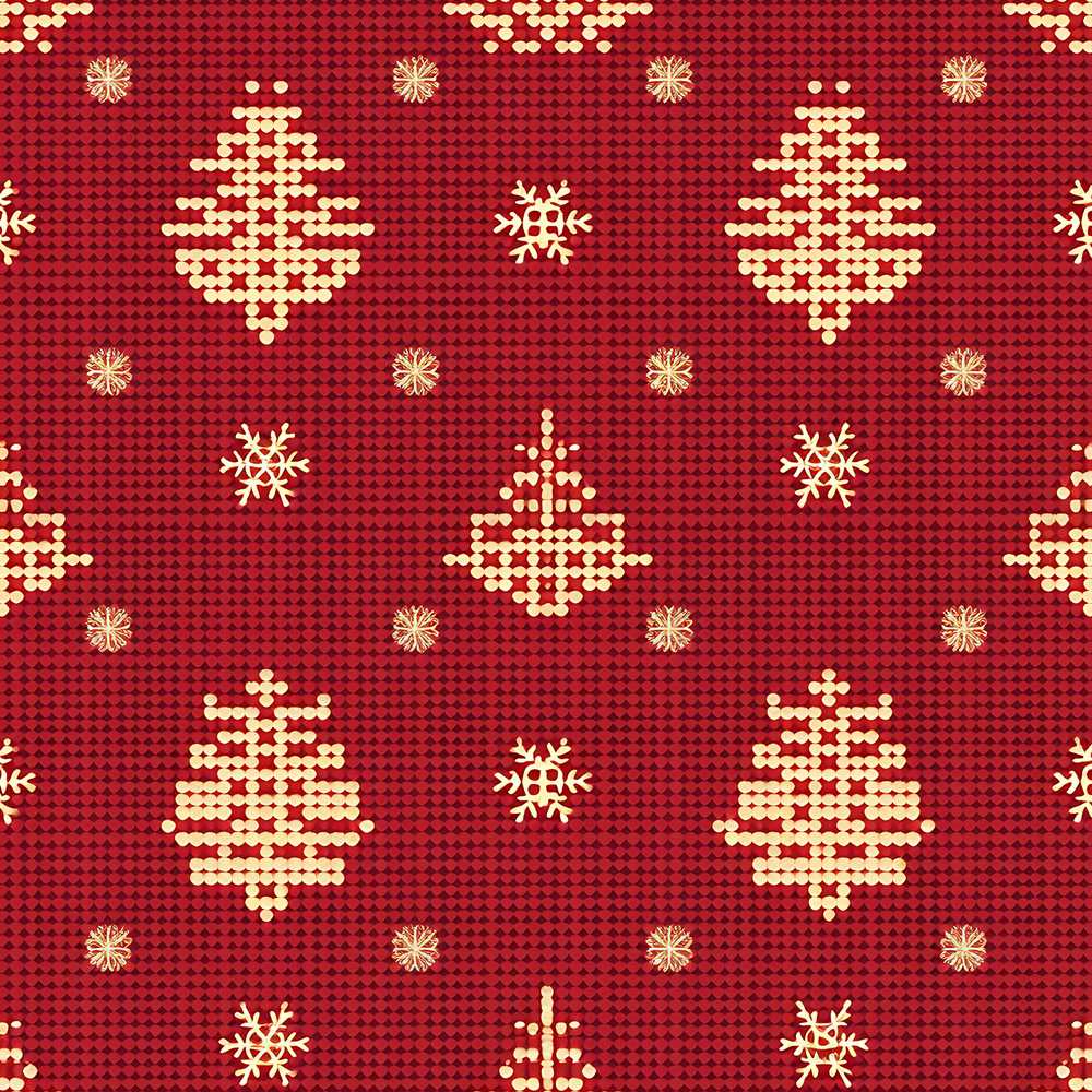 Cute Red Knitted Christmas Tree Snowflake Nordic Festive