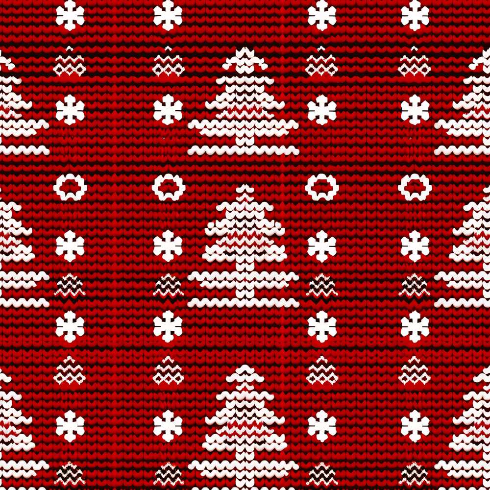 Cute Red White Knitted Christmas Tree Snowflake Nordic