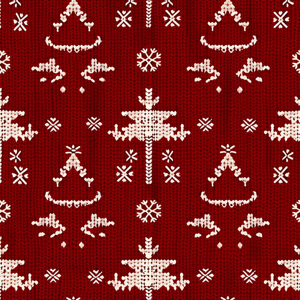 Cute Nordic Knitted Christmas Tree Snowflake Red Festive