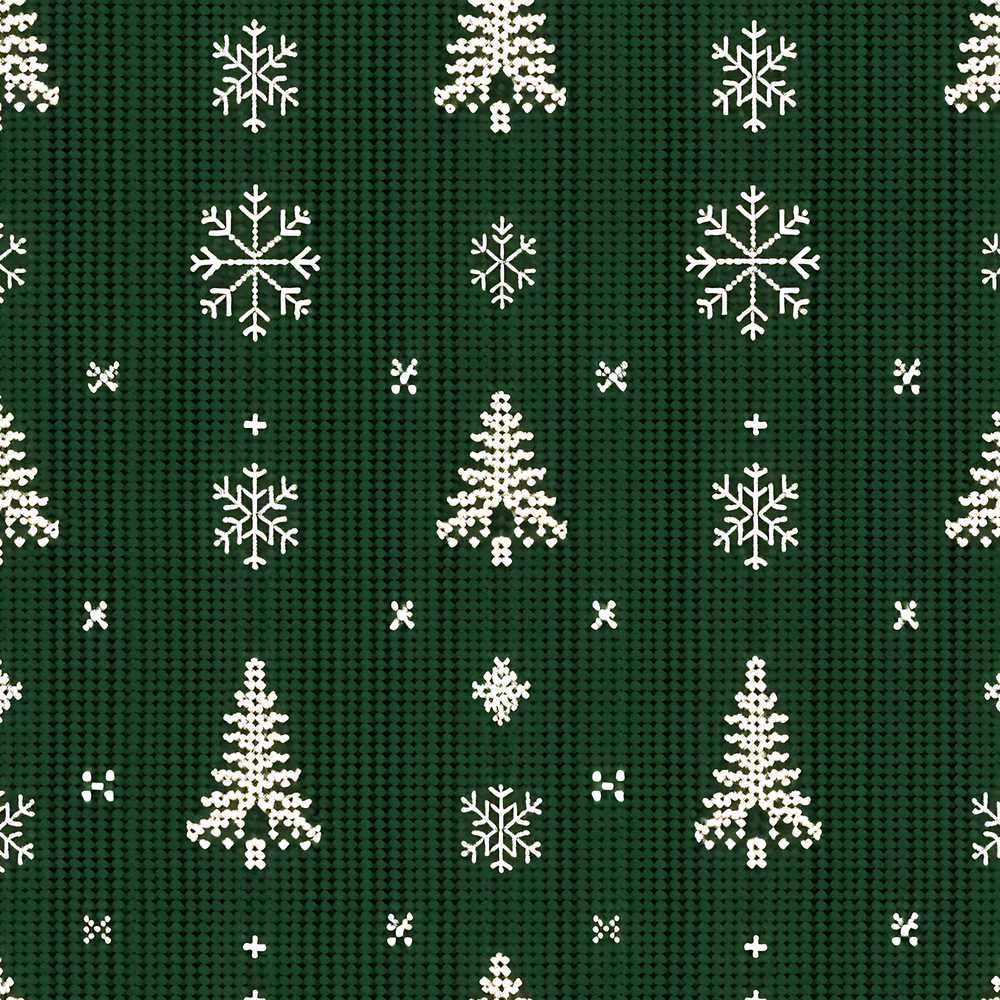 Cute Green Knitted Christmas Tree Snowflake Nordic Festive