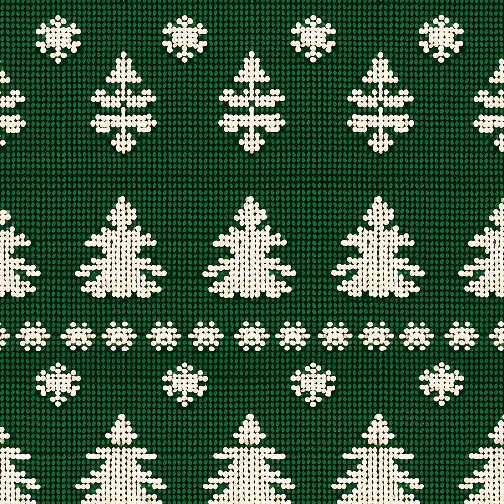 Cute Dark Green Knitted Christmas Tree Snowflake Festive