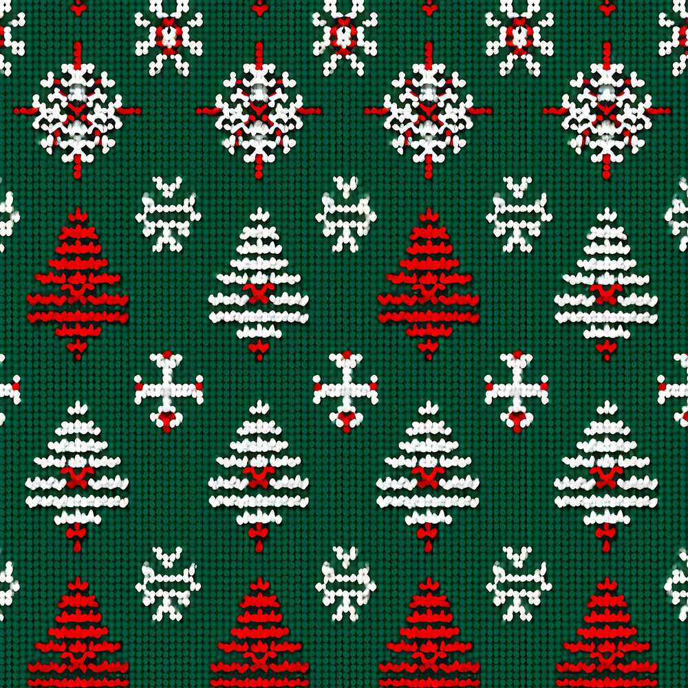 Cute Green Knitted Christmas Tree Reindeer Snowflake Nordic