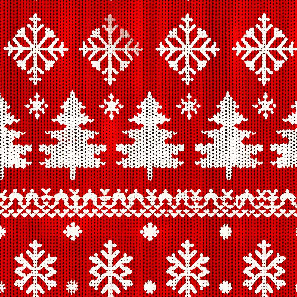 Cute Red Knitted Christmas Tree Snowflake Nordic Fair Isle