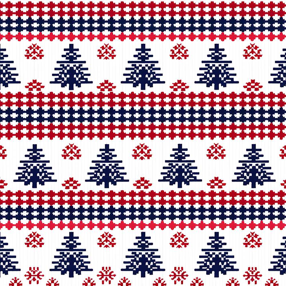 Cute Red White Blue Nordic Christmas Tree Snowflake