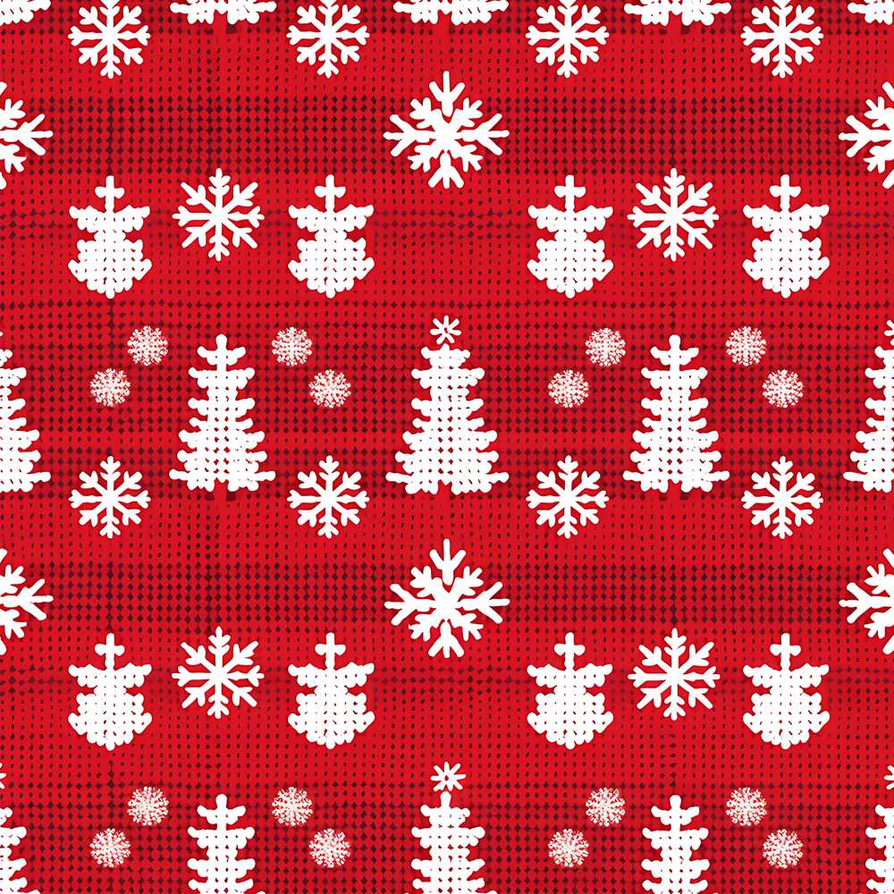 Cute Red Knitted Christmas Tree Snowflake Nordic Festive