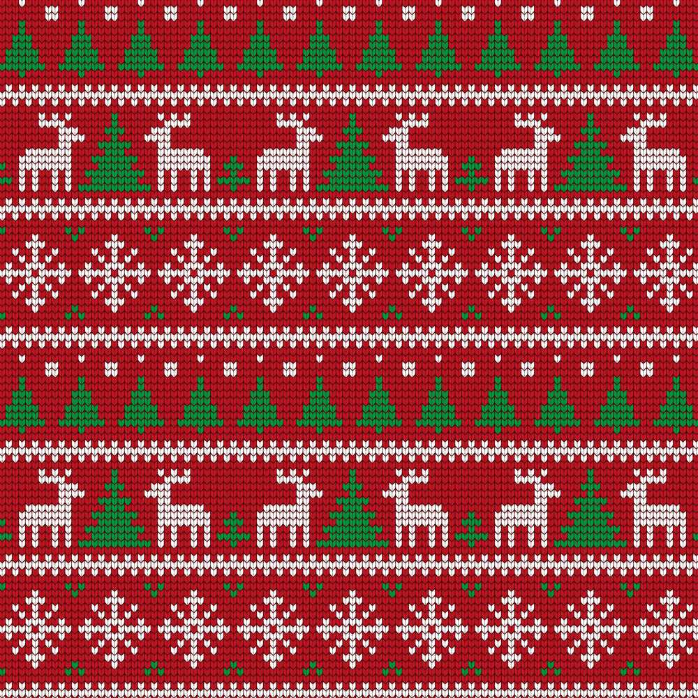 Cute Red Nordic Reindeer Snowflake Christmas Tree Knitted