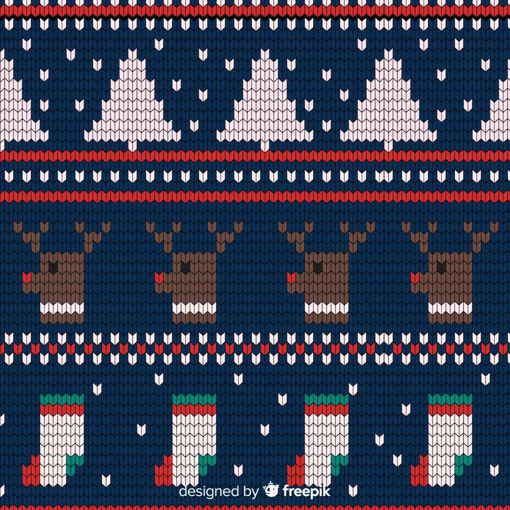 Cute Blue Nordic Reindeer Mountain Winter Knitted Festive