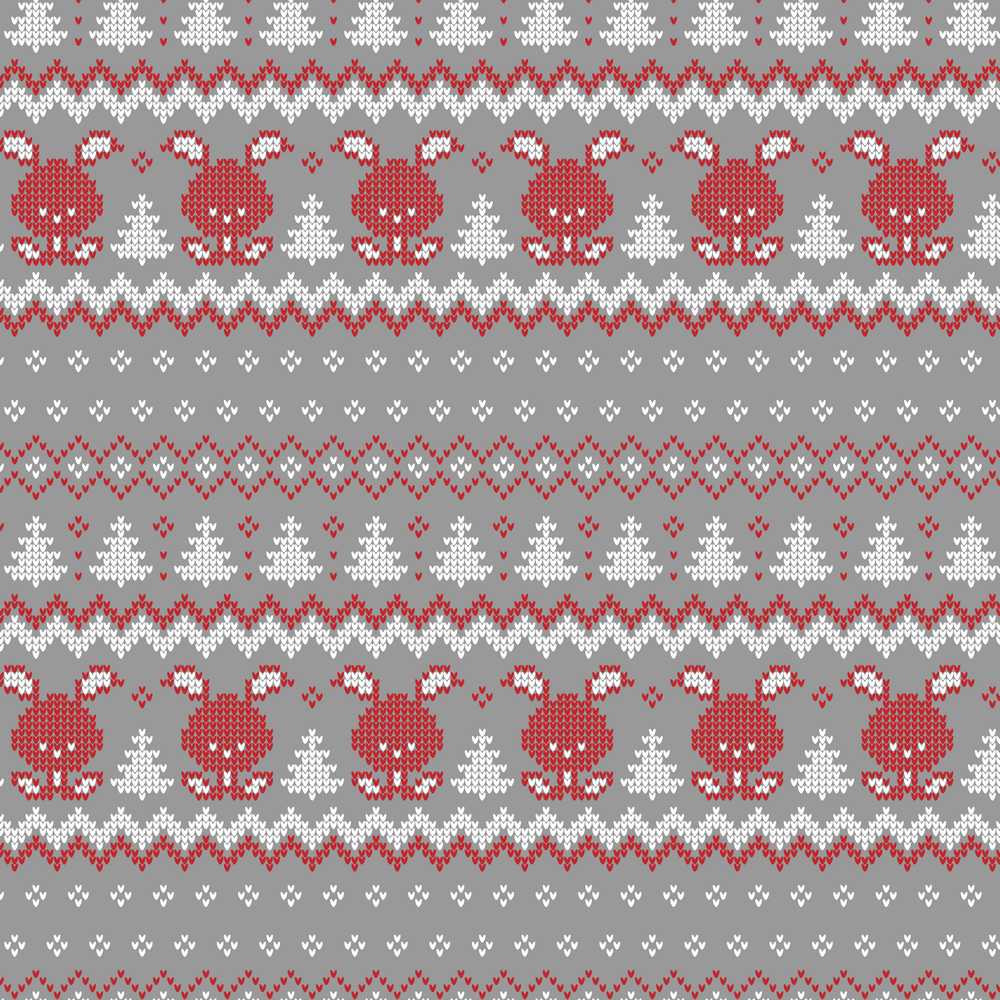 Cute Christmas Bunny Hearts and Trees Knitted Style