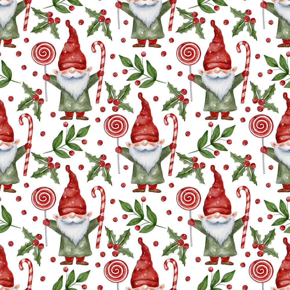 Watercolor Christmas Gnome Candy Cane Holly Berry Festive