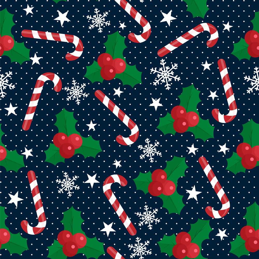 Dark Winter Candy Cane Holly Snowflake Night Festive