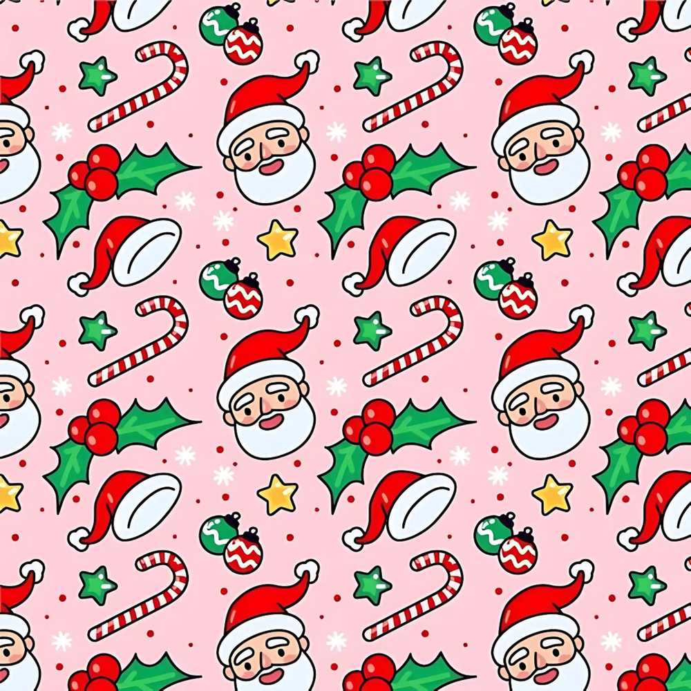 Cute Santa Face Candy Cane Holly Pink Christmas