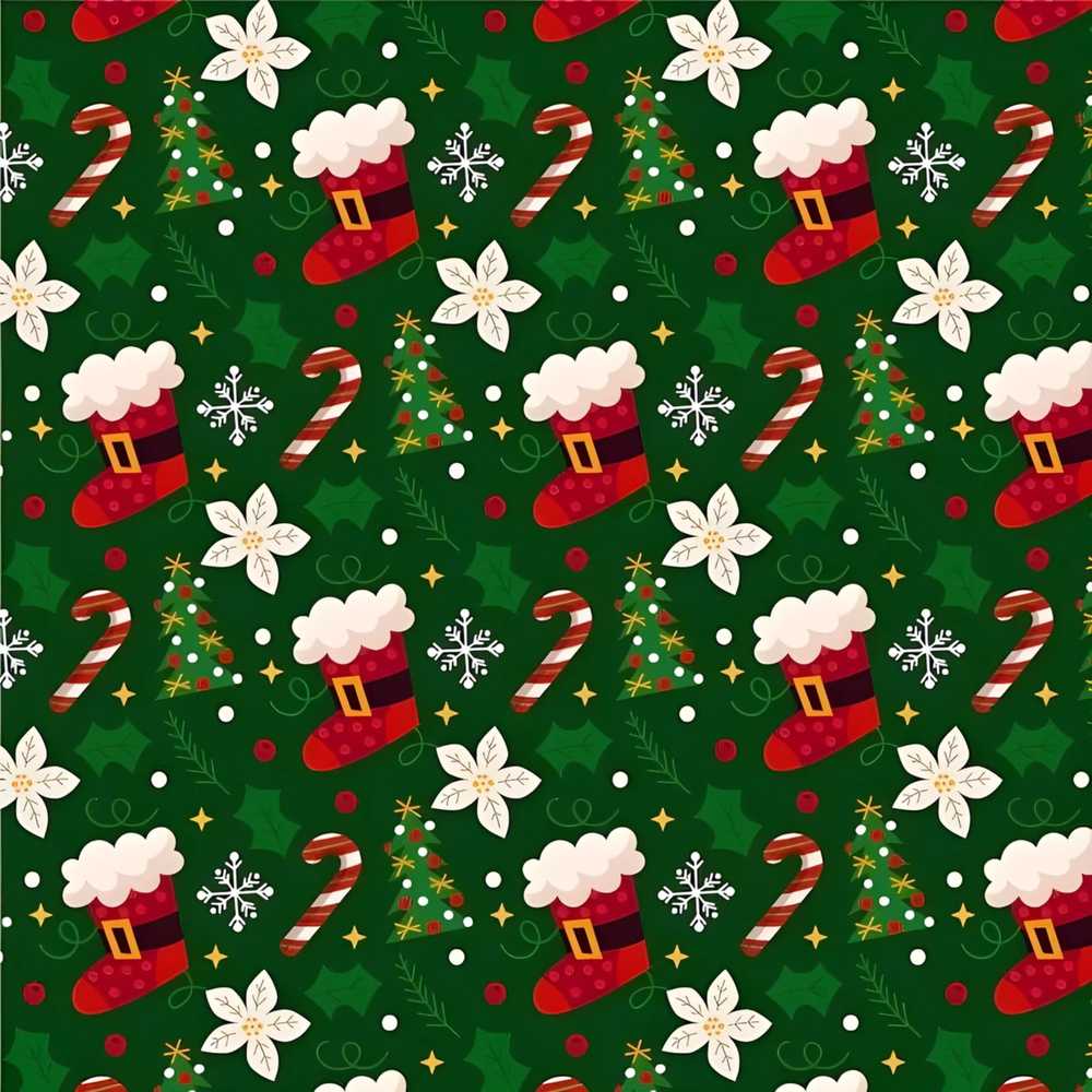 Stocking Candy Cane Tree Poinsettia Illustration Repeat Pattern