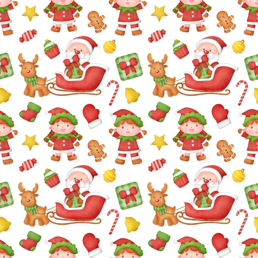 Cute Santa Sleigh Reindeer Elf Christmas Festive Holiday