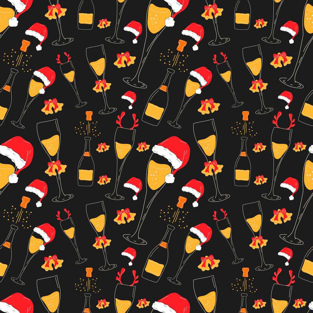 Festive Champagne Glass Santa Hat Christmas Holiday Seasonal