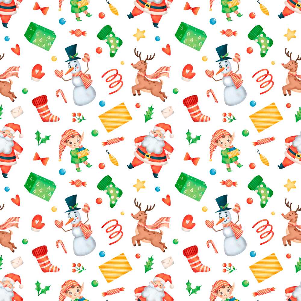 Watercolor Santa Reindeer Snowman Elf Festive Holiday Seasonal