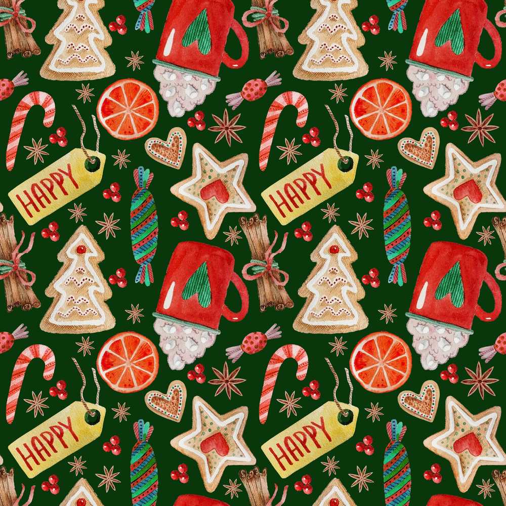 Watercolor Christmas Mug Cookie Candy Cane Orange Festive