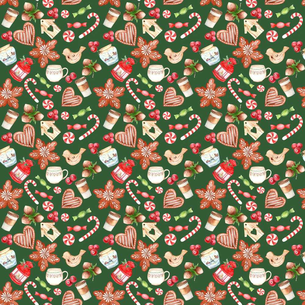 Watercolor Christmas Coffee Cookie Candy Cane Festive Holiday