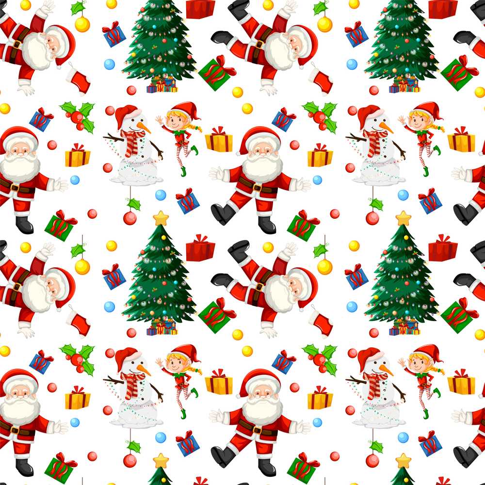 Cute Santa Snowman Elf Christmas Tree Festive Holiday