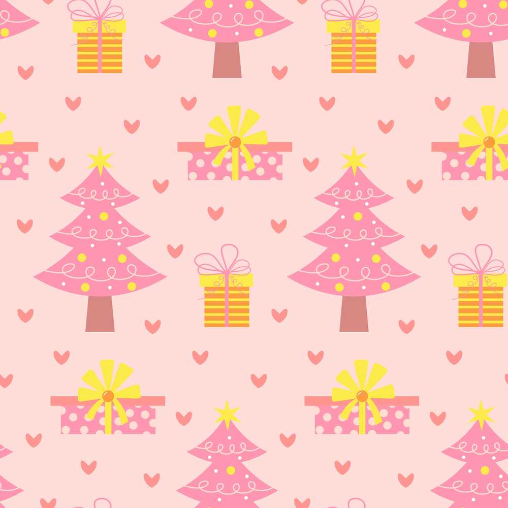 Pink Christmas Tree Gift Box Heart Festive Holiday