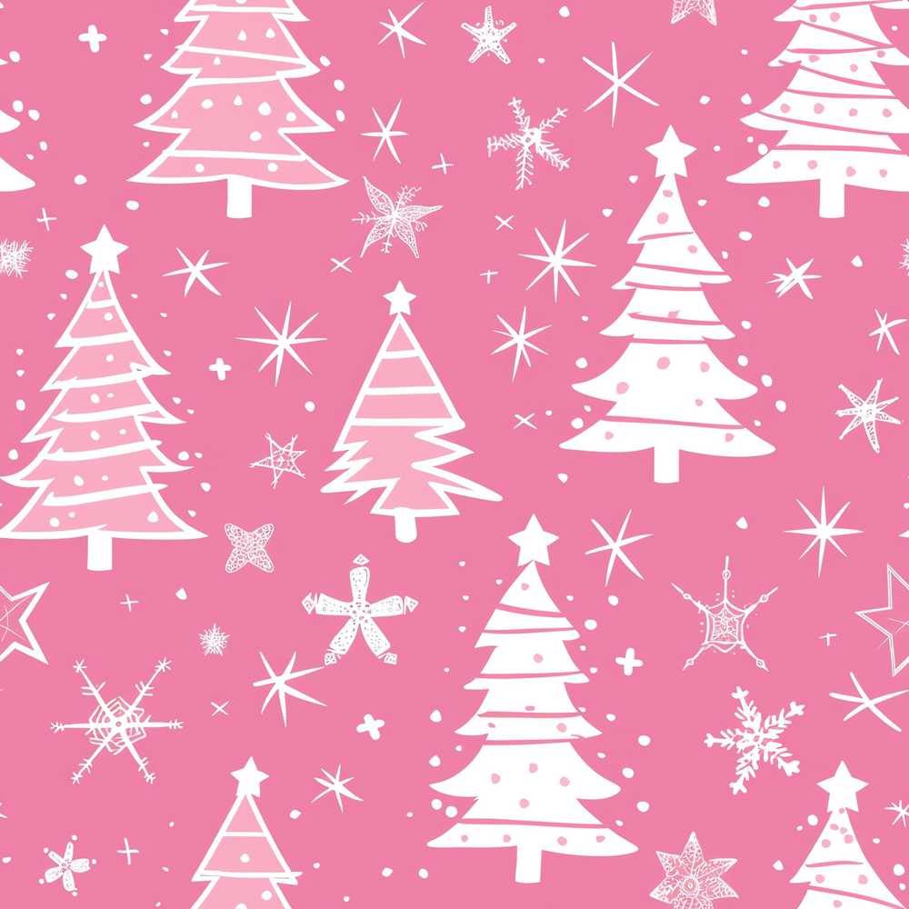 Pink White Christmas Tree Snowflake Star Festive Holiday