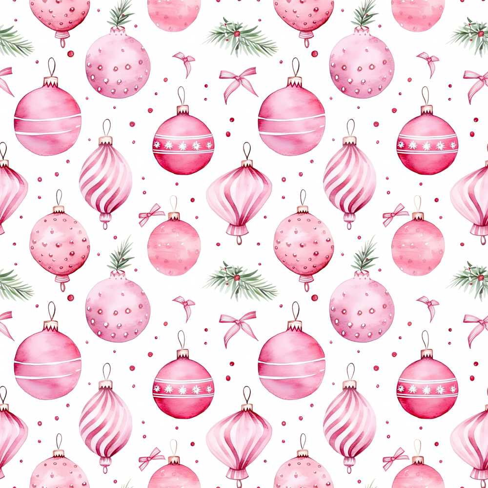 Watercolor Pink Christmas Bauble Pine Branch Festive Holiday