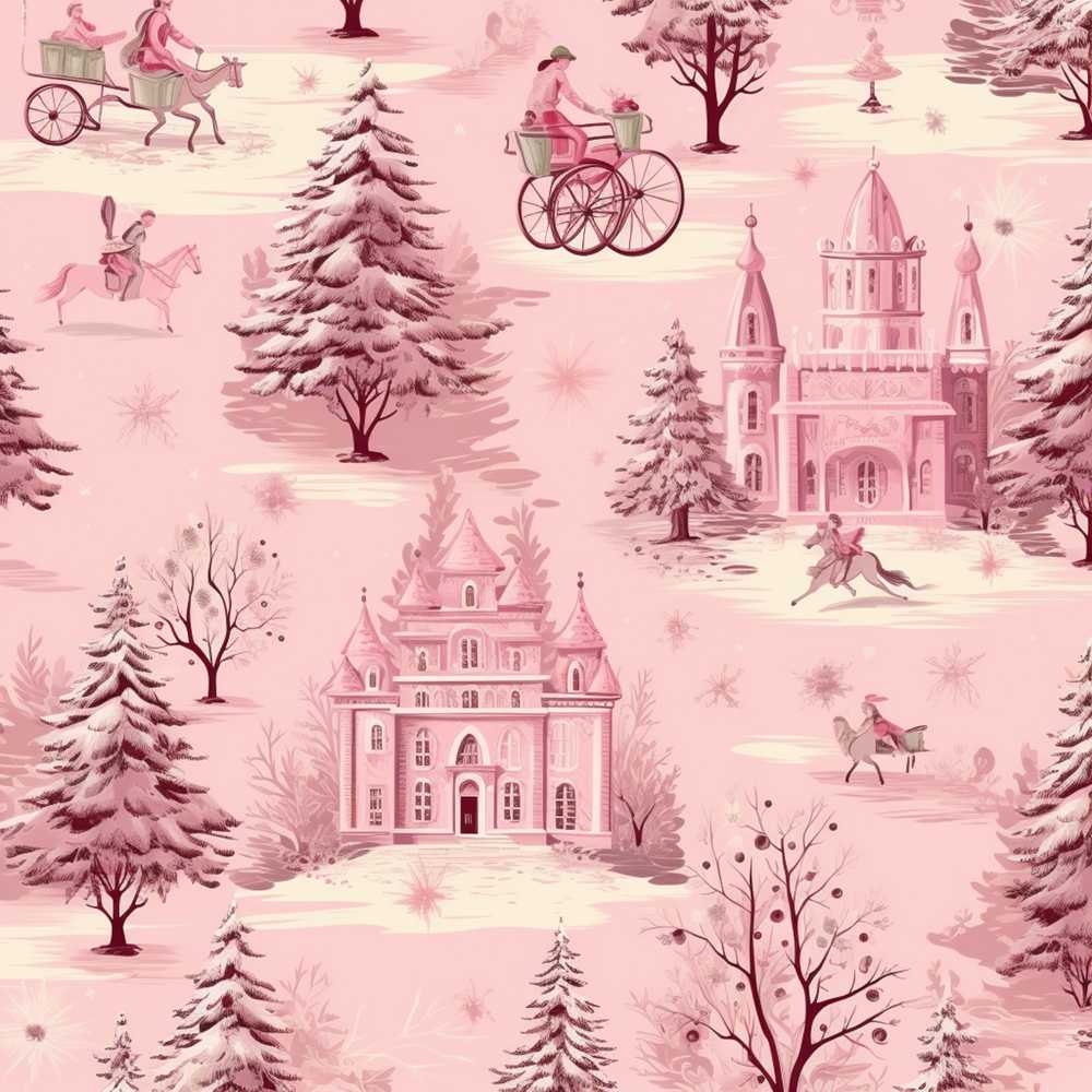 Vintage Pink Christmas Village Winter Scene Festive Holiday