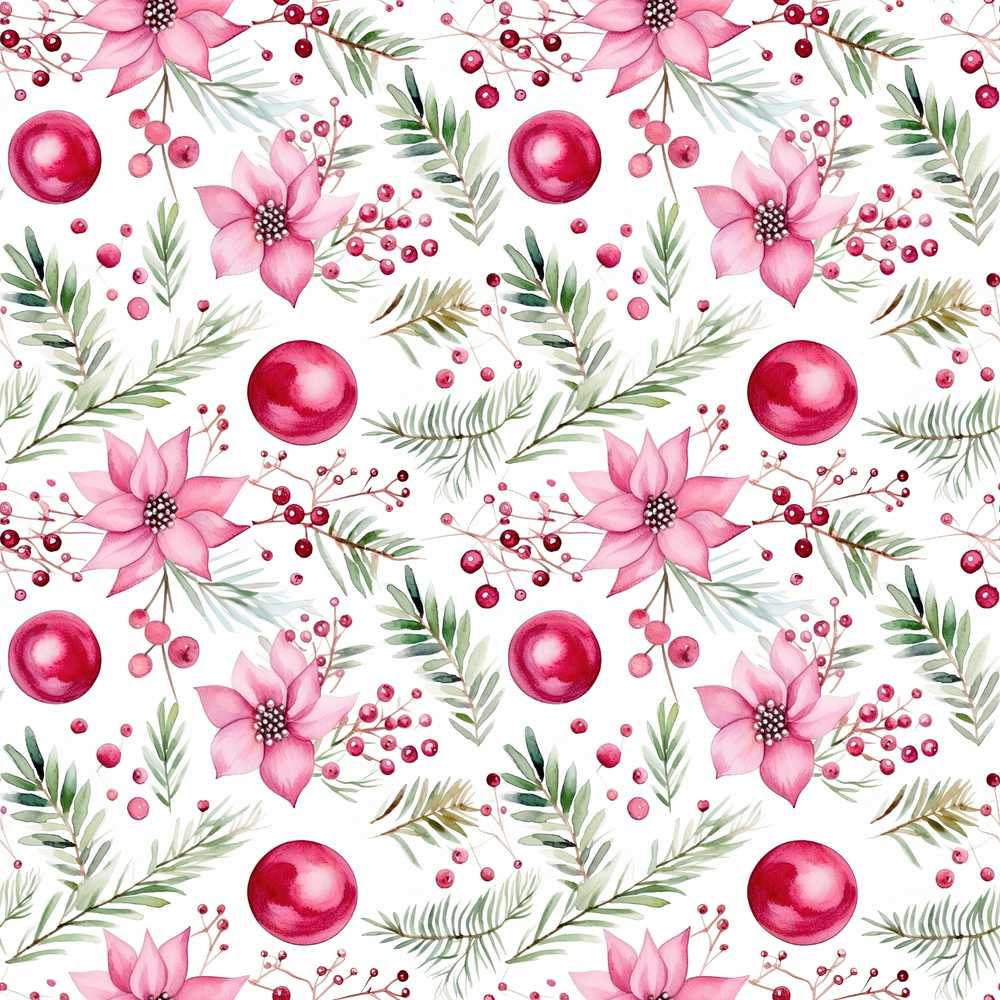 Watercolor Poinsettia Berry Pine Christmas Festive Holiday Seasonal