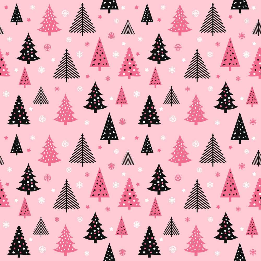 Pink Black Christmas Tree Snowflake Festive Holiday Seasonal