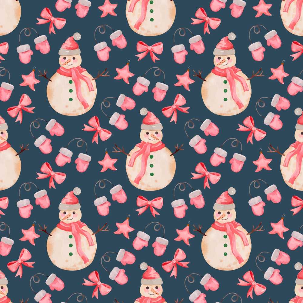 Watercolor Snowman Mittens Bow Winter Festive Holiday Seasonal