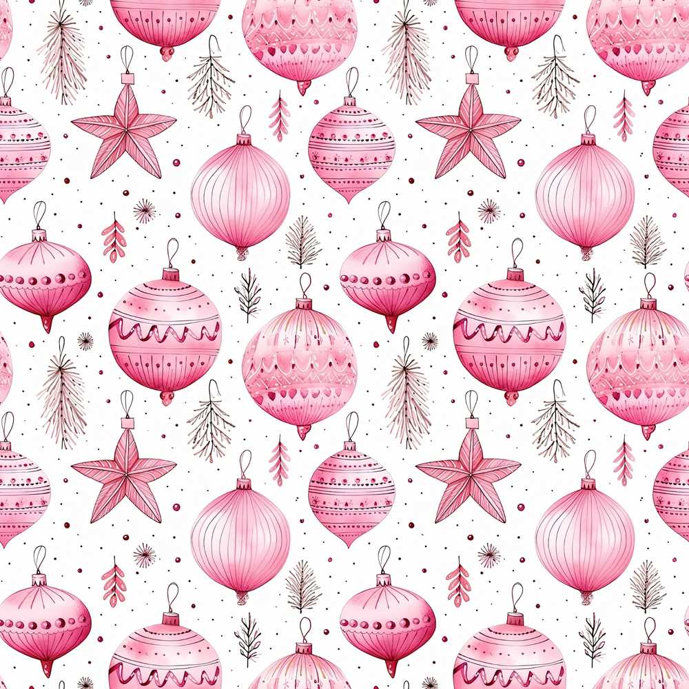 Watercolor Pink Baubles Star Ornament Festive Holiday Seasonal