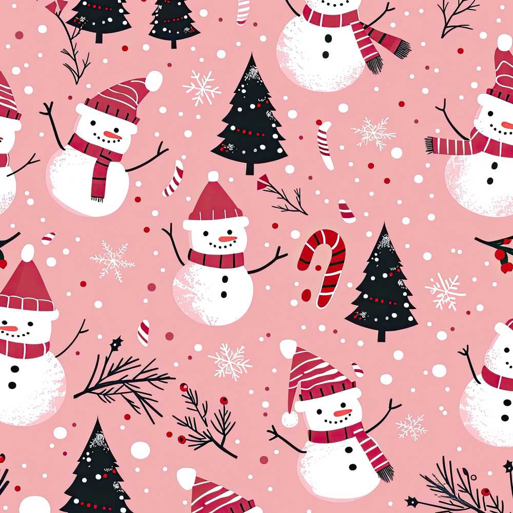 Cute Snowman Candy Cane Tree Winter Festive Holiday