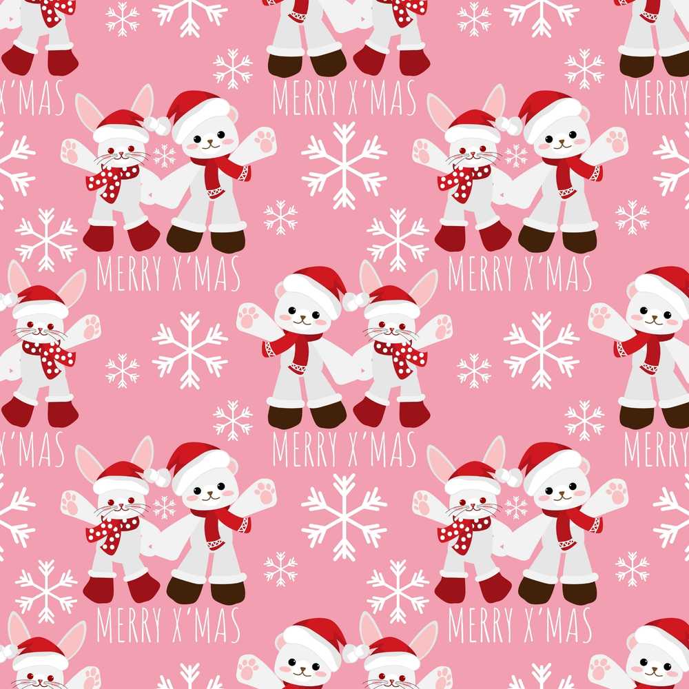 Cute Bunny Bear Merry Christmas Snowflake Festive Holiday
