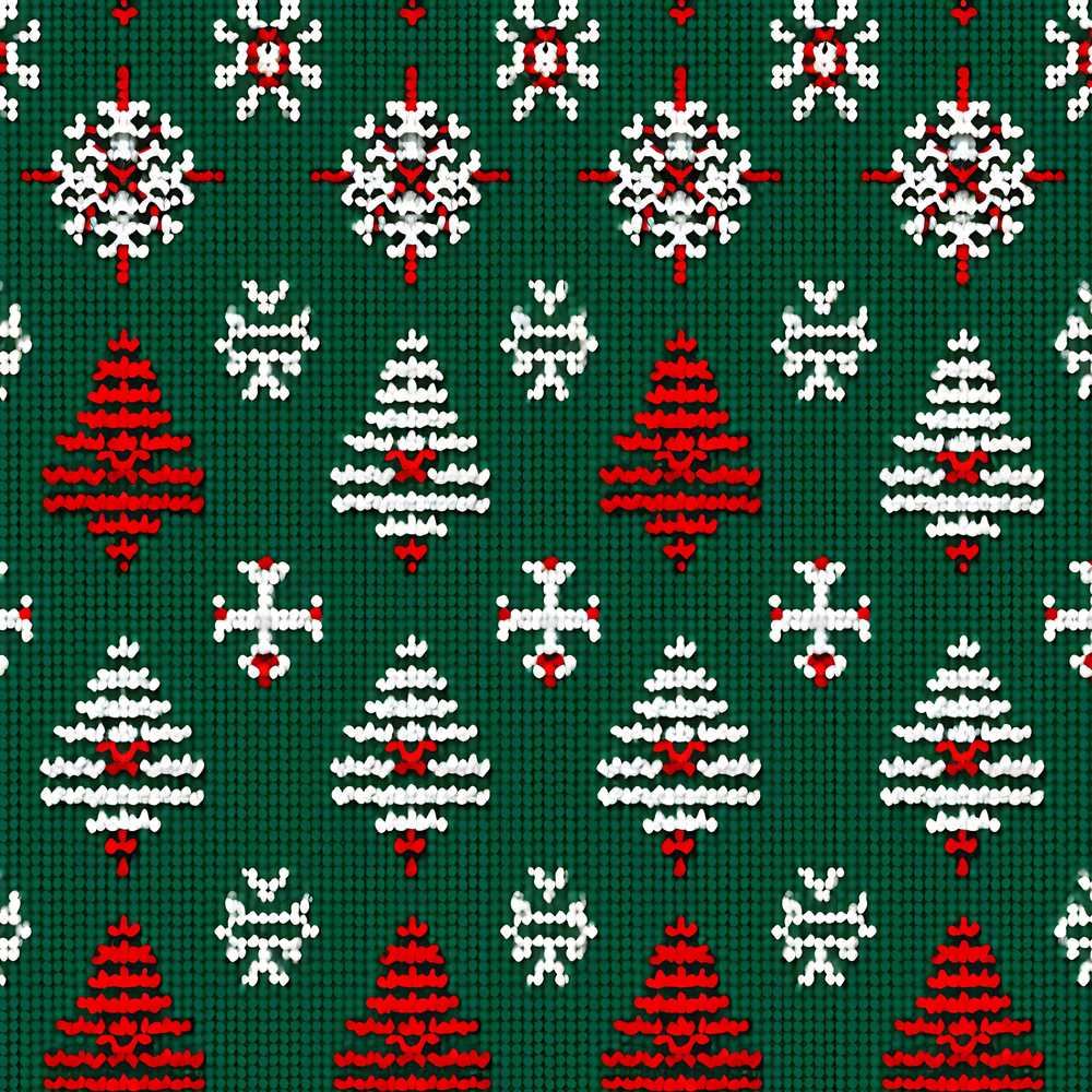 Knitted Red White Christmas Tree Snowflake Festive Holiday
