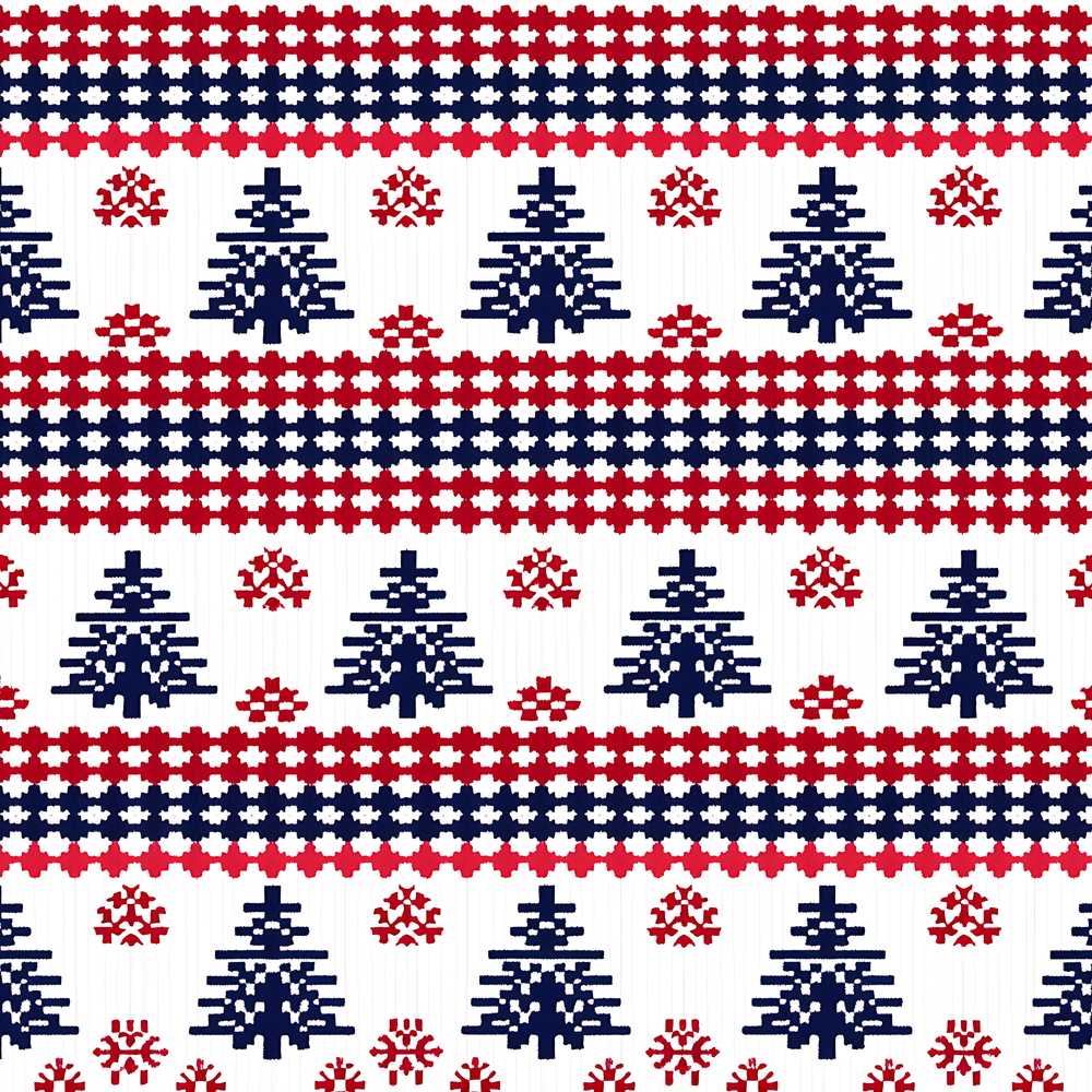 Nordic Red Blue Christmas Tree Snowflake Festive Holiday