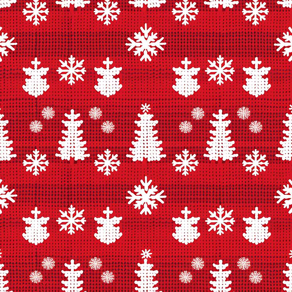 Knitted Style Christmas Tree Snowflake Red Festive Holiday