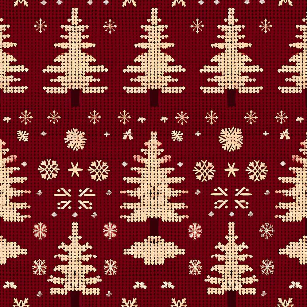 Vintage Knitted Christmas Tree Snowflake Festive Holiday Seasonal