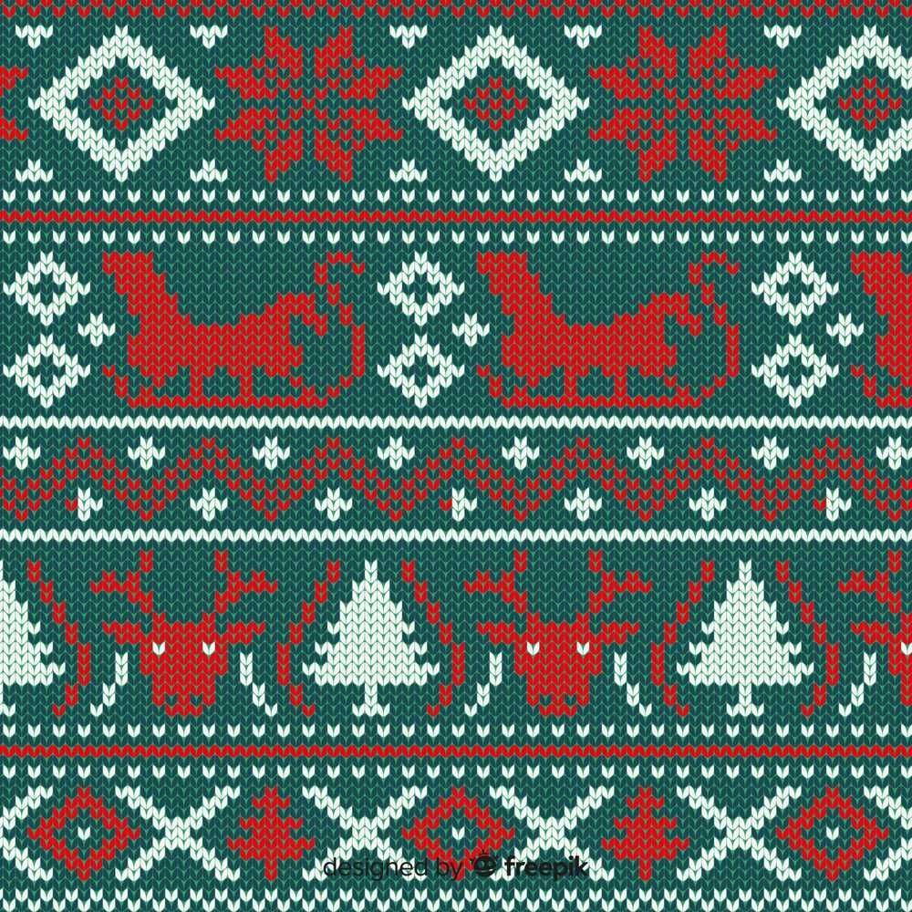 Scandinavian Reindeer Snowflake Knit Green Background Festive Holiday
