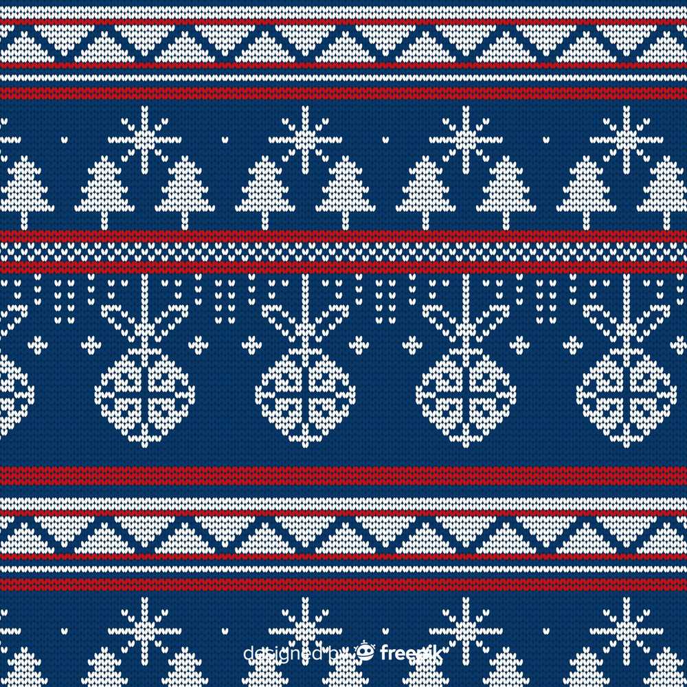 Scandinavian Snowflake Ornament Knit Blue White Red Holiday