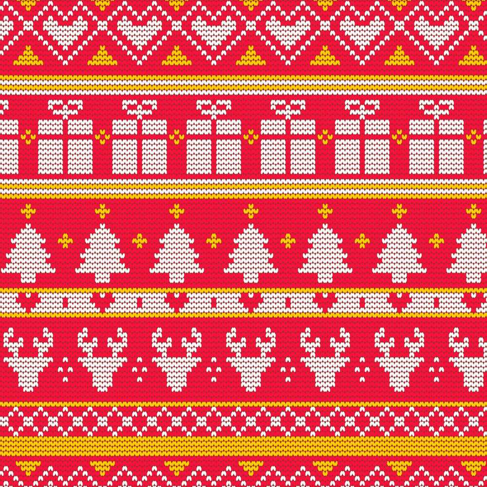 Christmas Gift Box Tree Knit Red White Yellow Festive Holiday