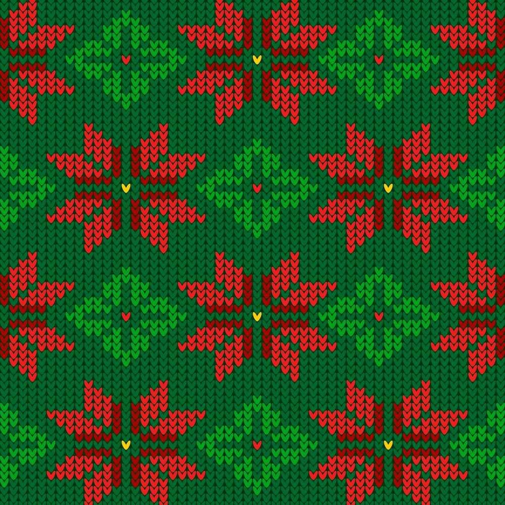 Festive Holly Leaf Berry Knit Green Red Christmas Seamless Nordic